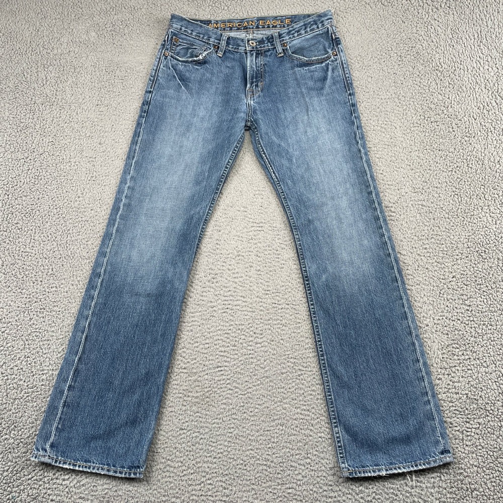Y2K American Eagle Jeans Mens 31x32 Blue Low Rise Slim Straight Denim Cotton